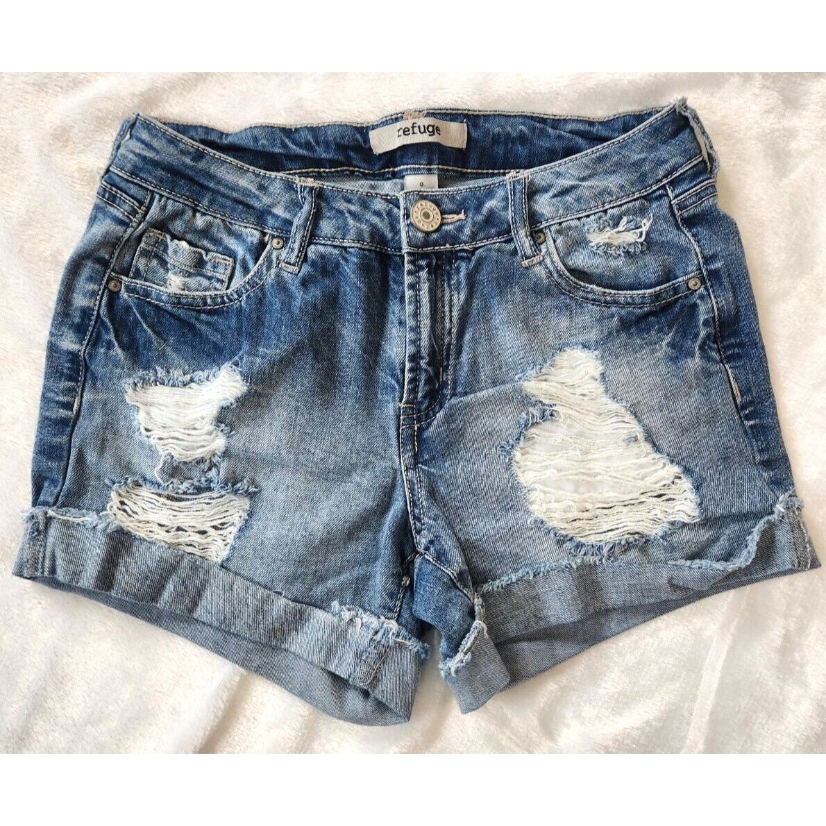 Refuge Distressed Cuffed Denim Jean Shorts Women's Size 0